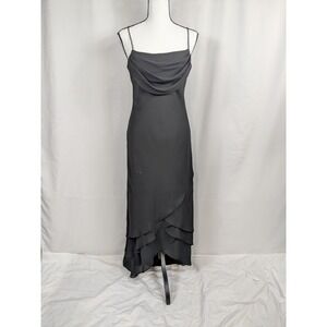 Vtg 90s Onyx Nite Dress 10 Whimsigoth Fairy Maxi Black Chiffon Asymmetrical A068